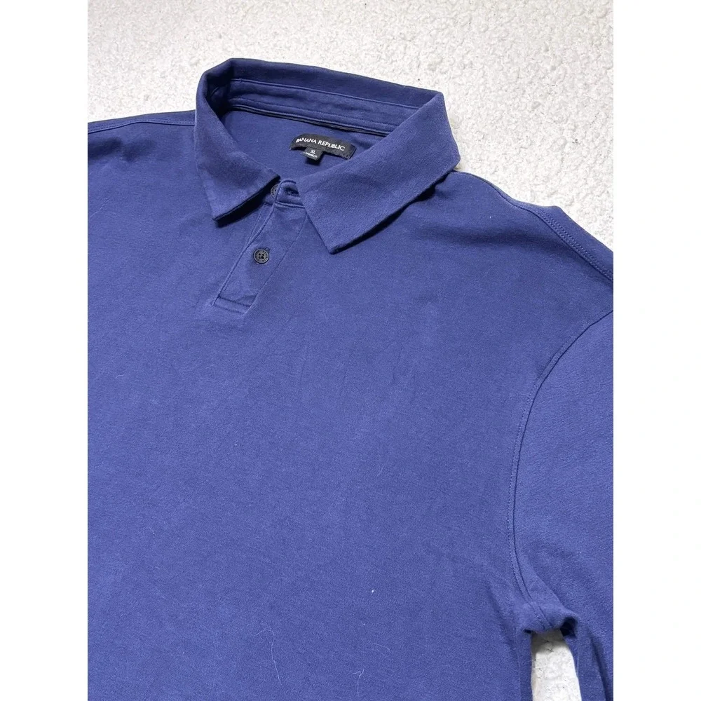 Banana Republic Mens Polo Shirt Long Sleeve Polo Size XL Blue 100% Cotton Knit